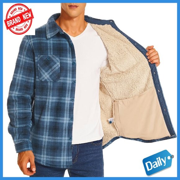 Heavyweight Sherpa Lined Flannel Shirt Jacket with Pockets